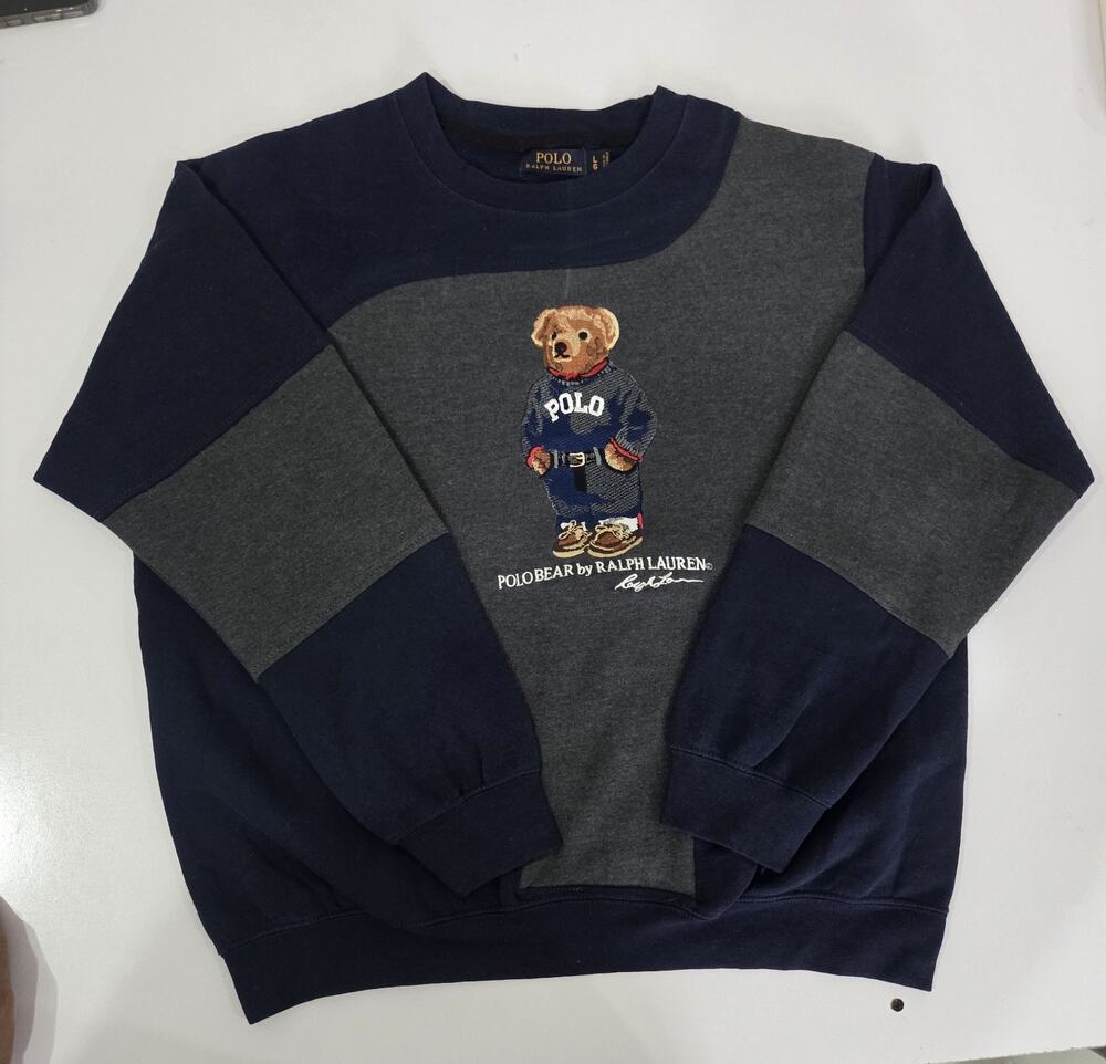 Vintage Polo Reworked Sweatshirt – Unique Upcycled Paneled Jumper – Size L